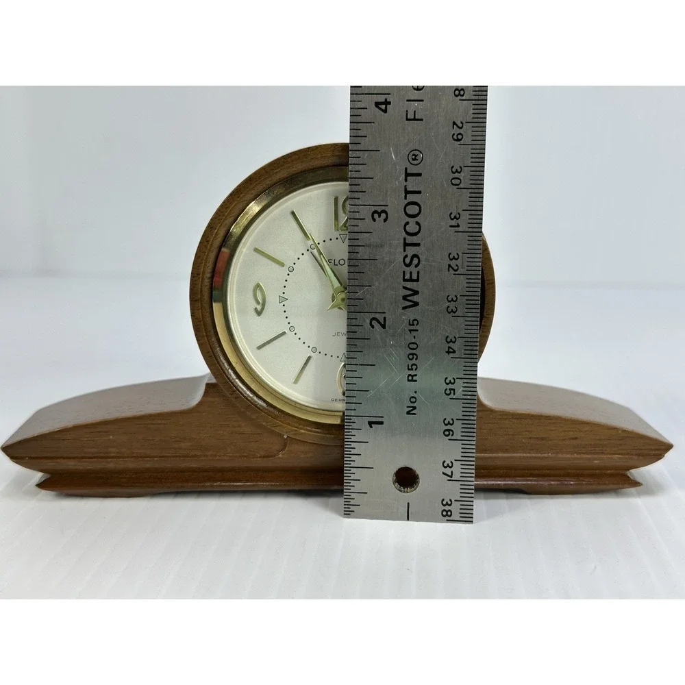 VTG Florn Germany Wood Brass Alarm Clock‎ Luminous Hands Works Intermittently